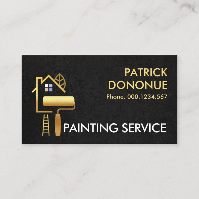 Gold Building Brush On Black Grunge Texture Business Card (Front)