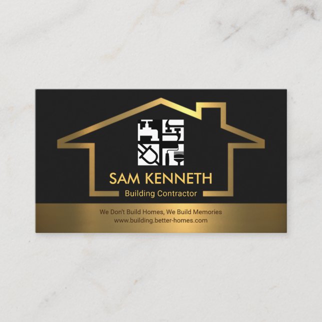 Gold Building Frame Handyman Construction Tools Business Card (Front)