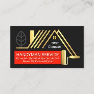 Gold Building Frame Roller Handyman Brush Business Card