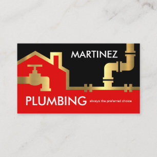 Gold Building Pipe Frame Plumber Service Business Card