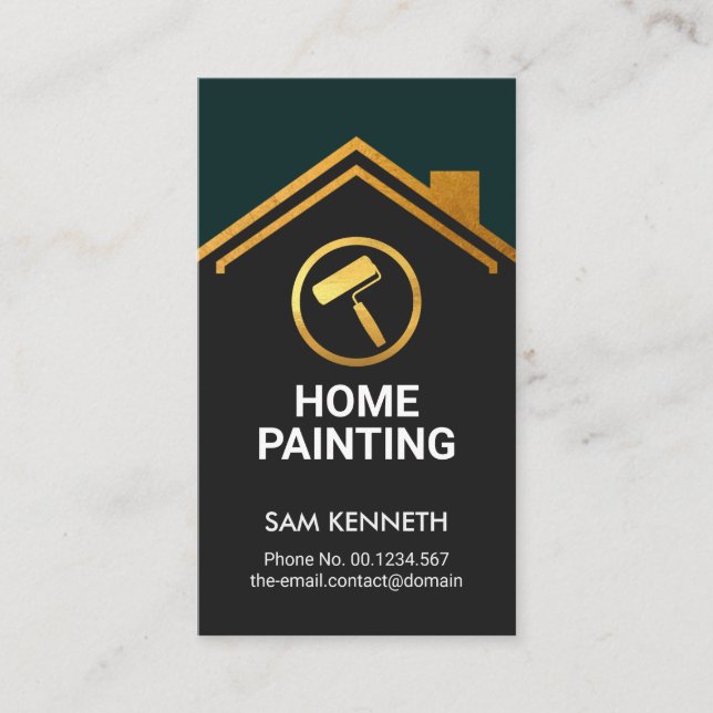 Gold Building Rooftop Handyman Painting Service Business Card (Front)