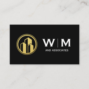 Gold Buildings Logo   Monogram Business Card