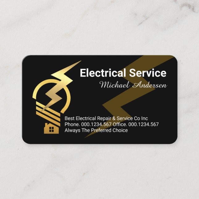 Gold Bulb Home Lightning Powered Business Card (Front)