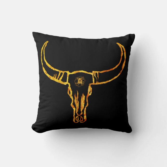 Gold Bull Skull Throw Cushion (Front)
