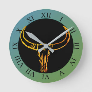 Gold Bull Skull  Wall Clock