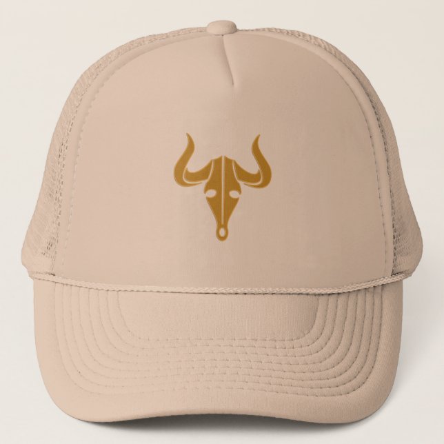 Gold bull with long horns trucker hat (Front)