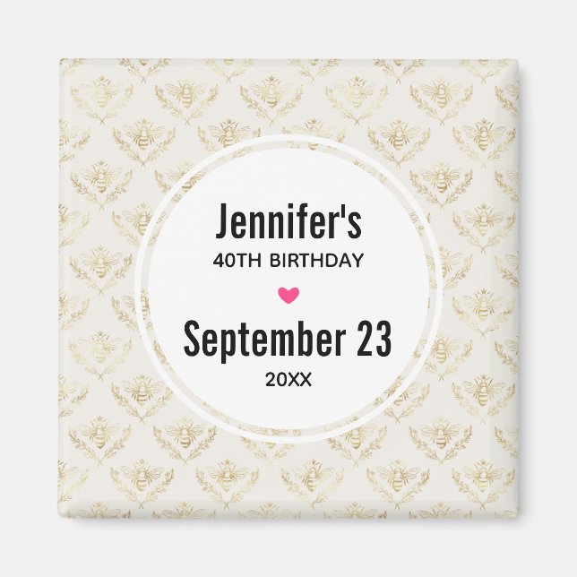 Gold Bumble Bee with a Crown Pattern Save the Date Magnet (Front)
