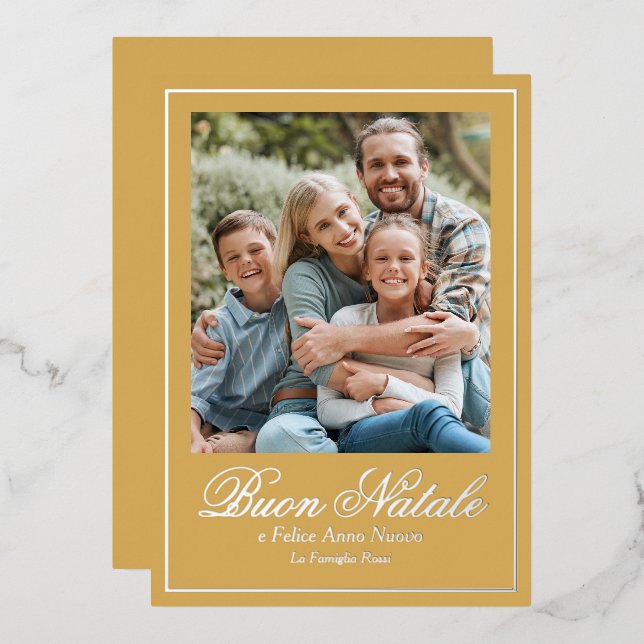 Gold Buon Natale e Felice Anno Nuovo Script Photo Foil Holiday Card (Front/Back)