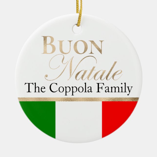 Gold Buon Natale Italian Flag Christmas Ceramic Tree Decoration (Front)