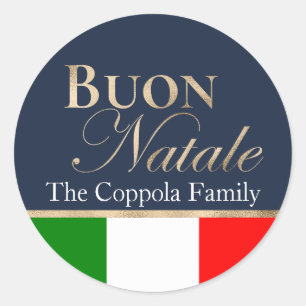 Gold Buon Natale Italian Flag Navy Blue Christmas Classic Round Sticker