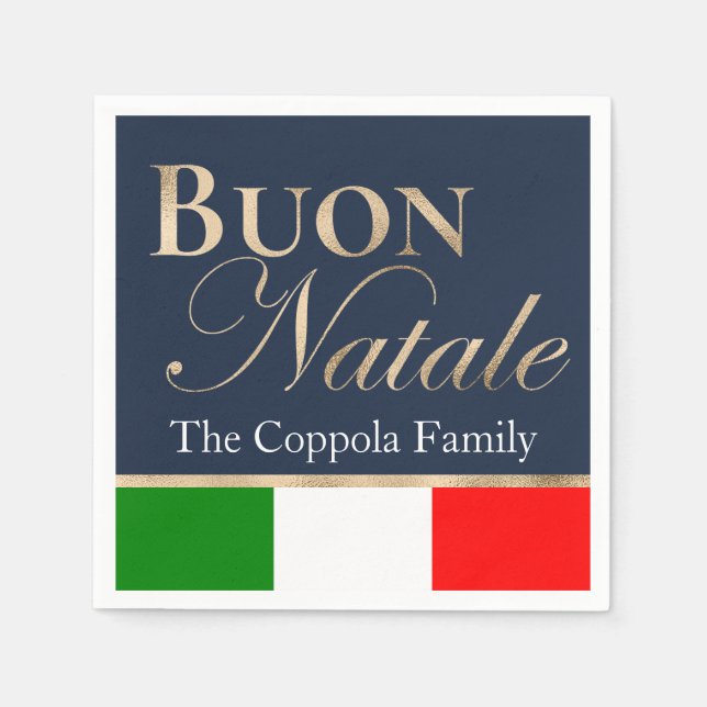 Gold Buon Natale Italian Flag Navy Blue Christmas  Napkin (Front)