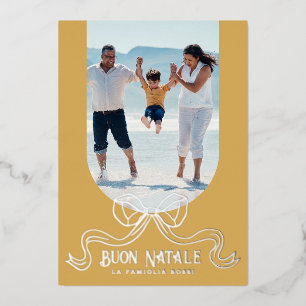 Gold Buon Natale Simple Modern Coquette Bow Photo Foil Holiday Card