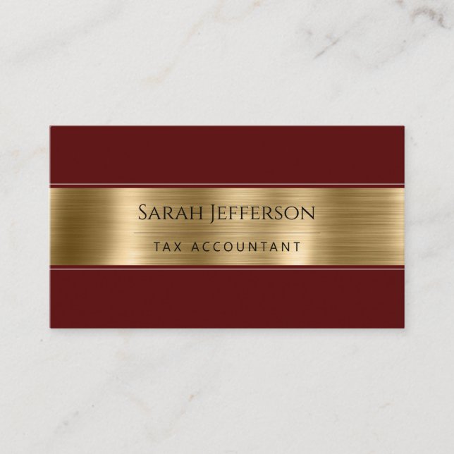 Gold Burgandy Professional Metallic Elegant QR Business Card (Front)