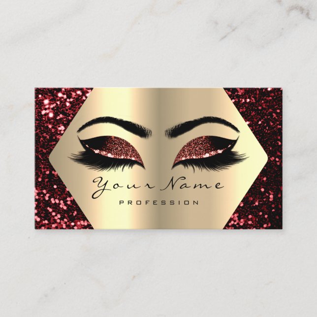 Gold Burgund Glitter Makeup Artist Lashes Browns Business Card (Front)
