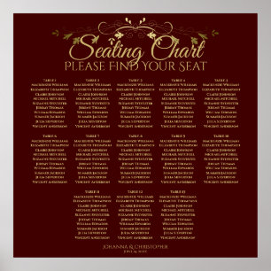 Gold & Burgundy 13 Table Wedding Seating Chart