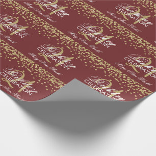 Gold Burgundy 21st Birthday Glitter Confetti Wrapping Paper
