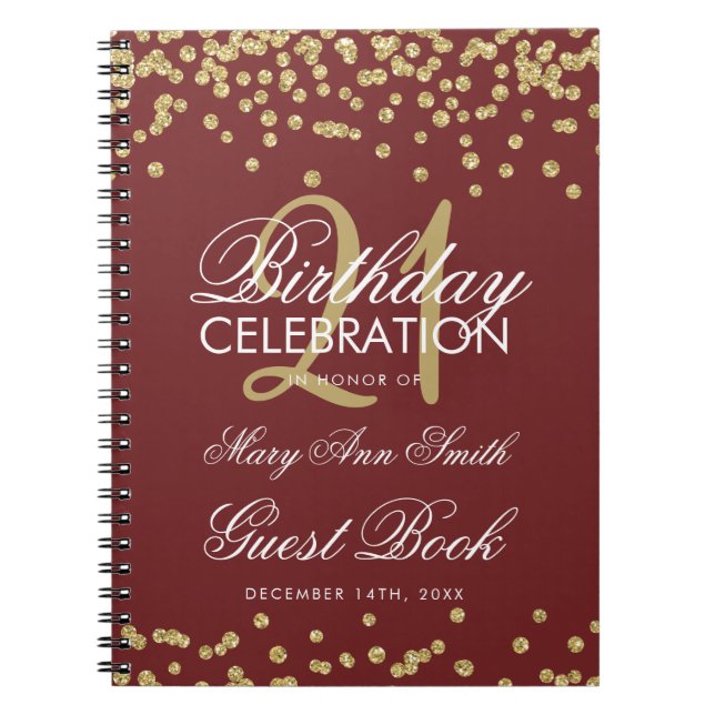 Gold Burgundy 21st Birthday Guest Book Confetti (Front)