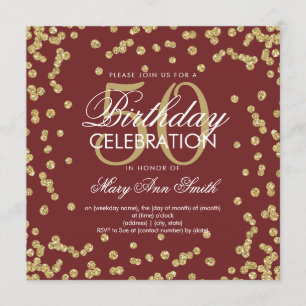 Gold Burgundy 50th Birthday Glitter Confetti Invitation