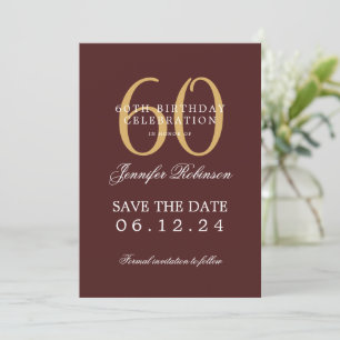 Gold Burgundy 60th Birthday Save Date w/ Details Invitation