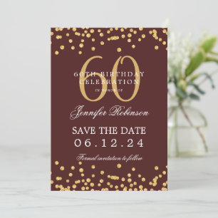 Gold Burgundy 60th Birthday Save the Date Details Invitation
