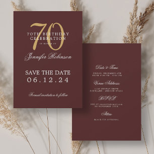 Gold Burgundy 70th Birthday Save the Date Details Invitation