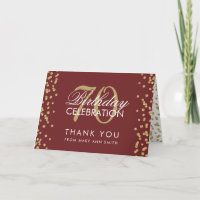 Gold Burgundy 70th Birthday Thank you Glitter