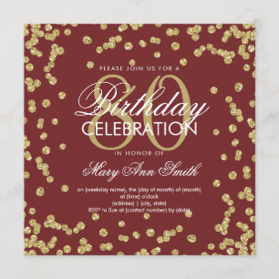 Gold Burgundy 80th Birthday Glitter Confetti Invitation