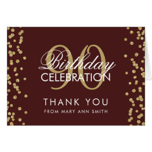 Gold Burgundy 90th Birthday Thank you Glitter
