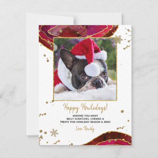 Gold Burgundy Agate Family or Pet Photo Christmas Holiday Card (Front)