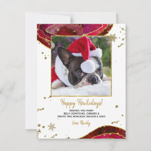 Gold Burgundy Agate Family or Pet Photo Christmas Holiday Card