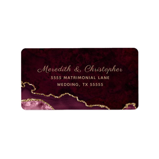 Gold Burgundy Agate Wedding Label (Front)