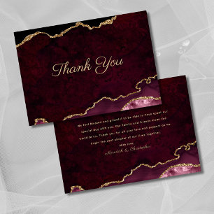 Gold Burgundy Agate Wedding Thank You Card