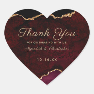 Gold Burgundy Agate Wedding Thank You Heart Sticker