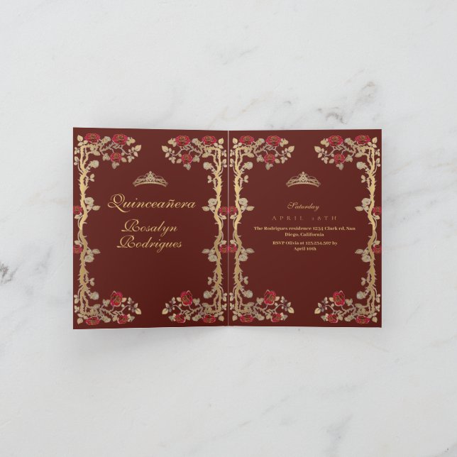 Gold Burgundy and Gold Quinceañera Invitation (Inside)