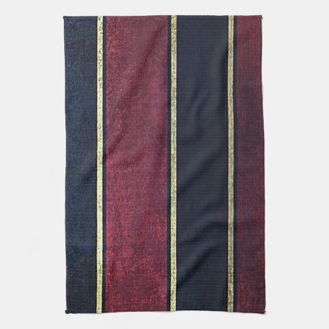 Gold Burgundy Black Stripe Kitchen Hand Towel (Vertical)