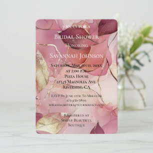 Gold Burgundy Blush Leaves Romantic Bridal Shower Invitation