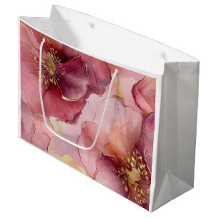 Gold Burgundy Blush Pink Flowers Bridal Shower Large Gift Bag