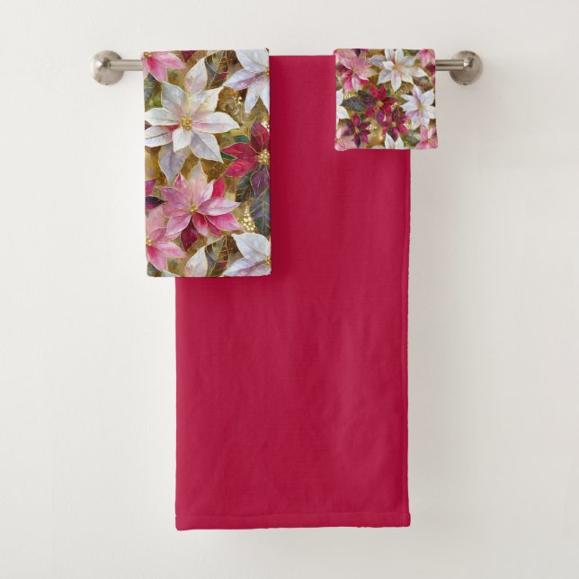 Gold Burgundy Bronze Pink Red White Poinsettia Bath Towel Set (Insitu)