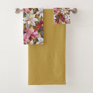 Gold Burgundy Bronze Pink Red White Poinsettia Bath Towel Set