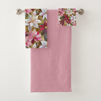 Gold Burgundy Bronze Pink Red White Poinsettia Bath Towel Set