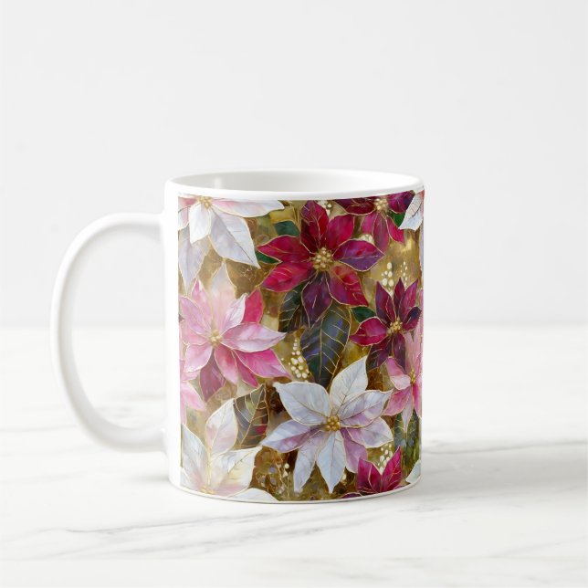 Gold Burgundy Bronze Pink Red White Poinsettia Coffee Mug (Left)
