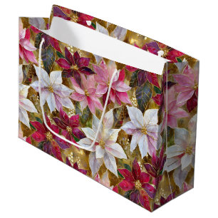 Gold Burgundy Bronze Pink Red White Poinsettia Large Gift Bag