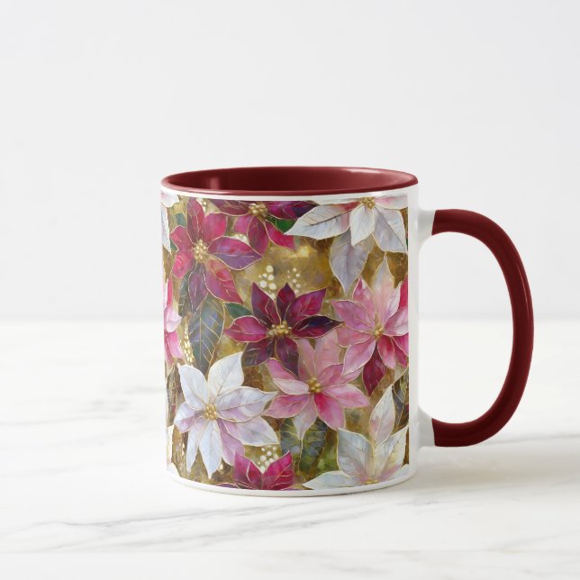 Gold Burgundy Bronze Pink Red White Poinsettia Mug (Right)