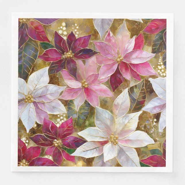 Gold Burgundy Bronze Pink Red White Poinsettia Napkin (Front)