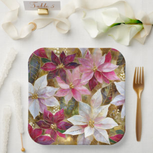 Gold Burgundy Bronze Pink Red White Poinsettia Paper Plate