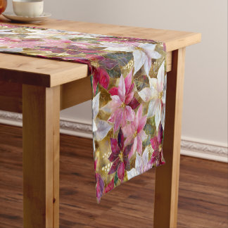 Gold Burgundy Bronze Pink Red White Poinsettia Short Table Runner