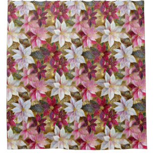 Gold Burgundy Bronze Pink Red White Poinsettia Shower Curtain
