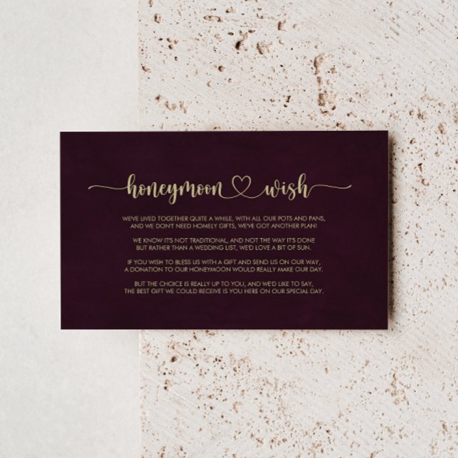 Gold Burgundy Calligraphy Honeymoon Wish  Enclosure Card (Creator Uploaded)