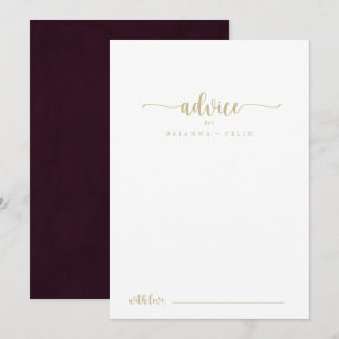 Gold Burgundy Calligraphy Wedding Advice Card