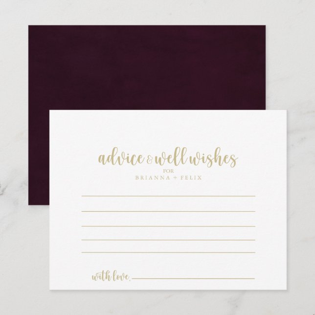 Gold Burgundy Calligraphy Wedding Advice Card (Front/Back)